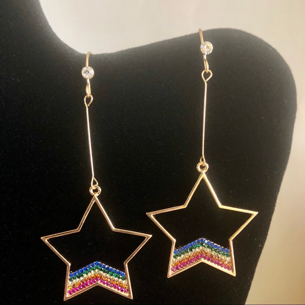 Betsey Johnson Rainbow Star Dangle Earrings